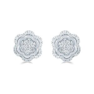14k Diamond Stud Earrings Floral Cluster 1/2 Cttw